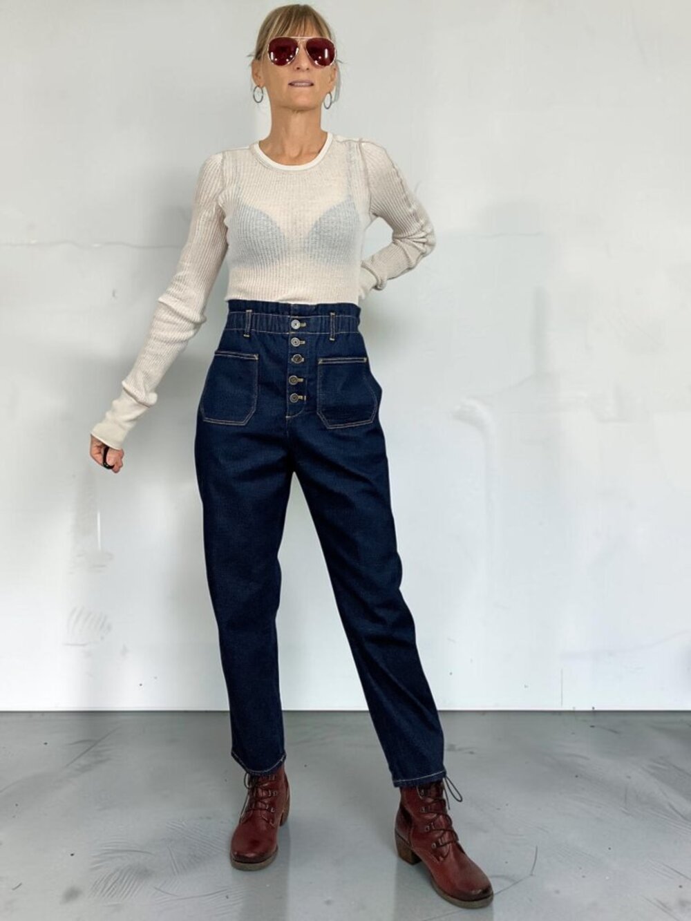 Anthropologie Pilcro Ultra High Rise Button Fly Slim Jeans S Blue Tapered Crop